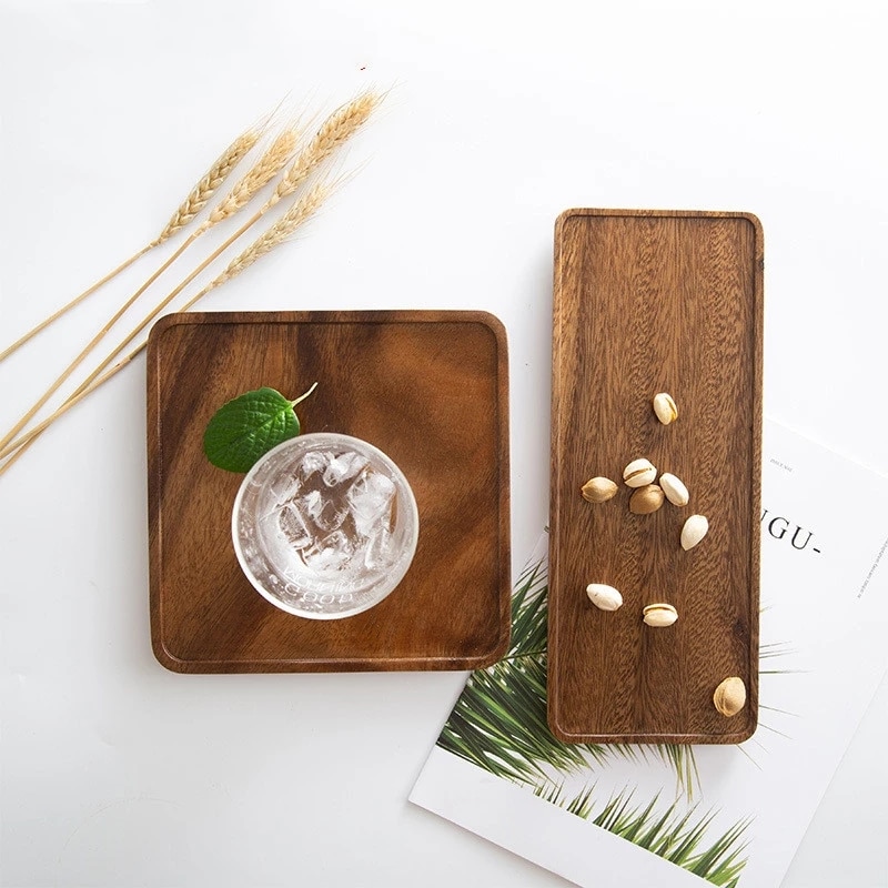 Rectangle Square Walnut Storage Plate Fruit Dishes Saucer Dessert Dinner Bread Plates Tea Tray