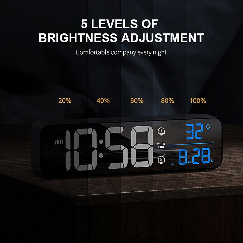 MICLOCK Wireless 10.4 inch Alarm Clock Rechargeable Large LED Wall Digital Clocks 40 Ringtones Sound-Activated Date Temp Display