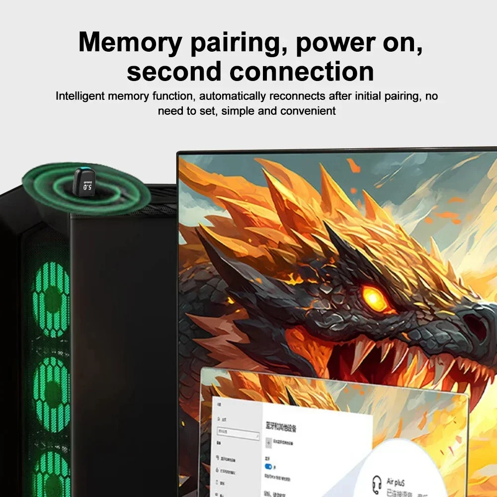 Adattatore Bluetooth USB Bluetooth 5.4 Dongle Adaptador per PC Mouse wireless Keyborad Laptop Ricevitore audio musicale Trasmettitore USB