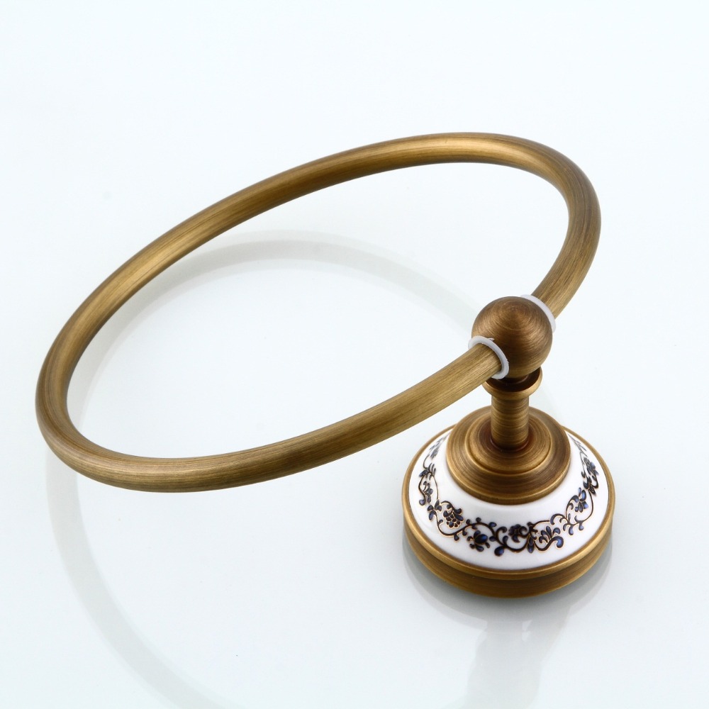 Towel Rings Antique Bronze Ceramic Wall Mounted Towel Holder Towel Ring Brass Construction Bathroom Accessories 9222K