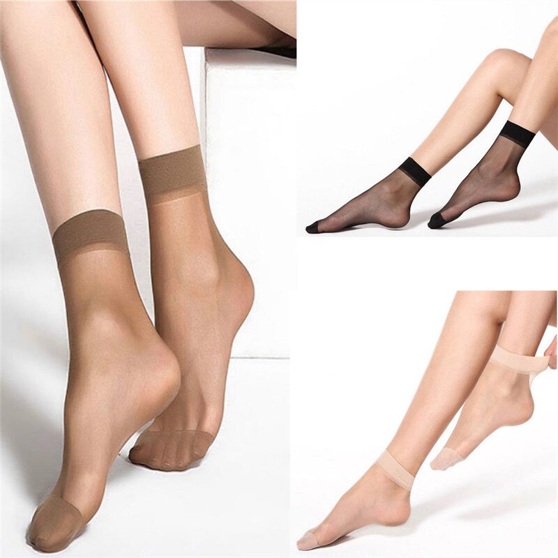 10 par kvinnor nylon elastisk kort ankel skira siden korta strumpor elastiska kort ankel skira bling bling glänsande siden korta strumpor