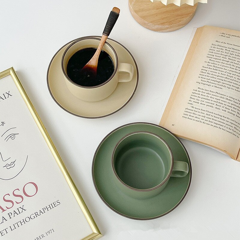 Cutelife nordycki ins beżowy zestaw ceramicznych filiżanek spodek kuchnia picie wielokrotnego użytku filiżanka robić mleka i herbaty dekoracyjny ślubny kubek śniadaniowy