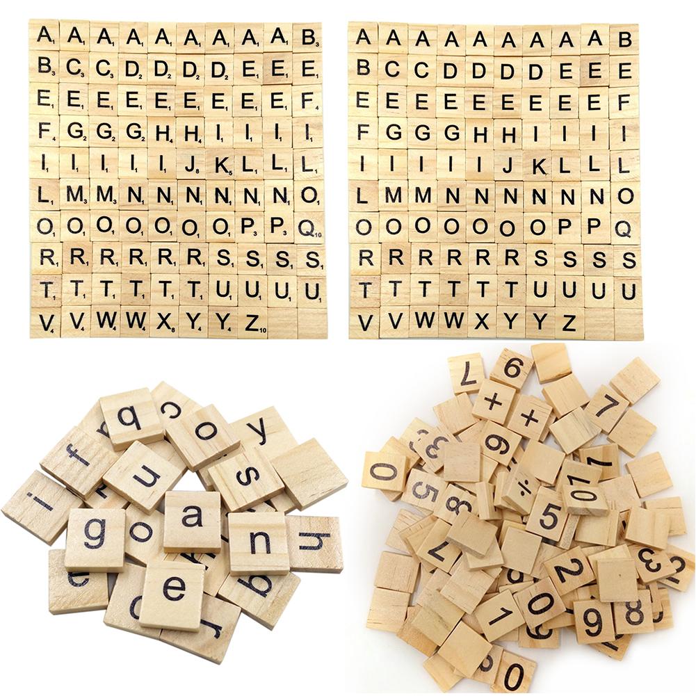 100Pcs English Letter Set Word Scrapbooking Scrabbled Number Alphabet Tile Early Education Wooden Letter Block Home DIY Crafting