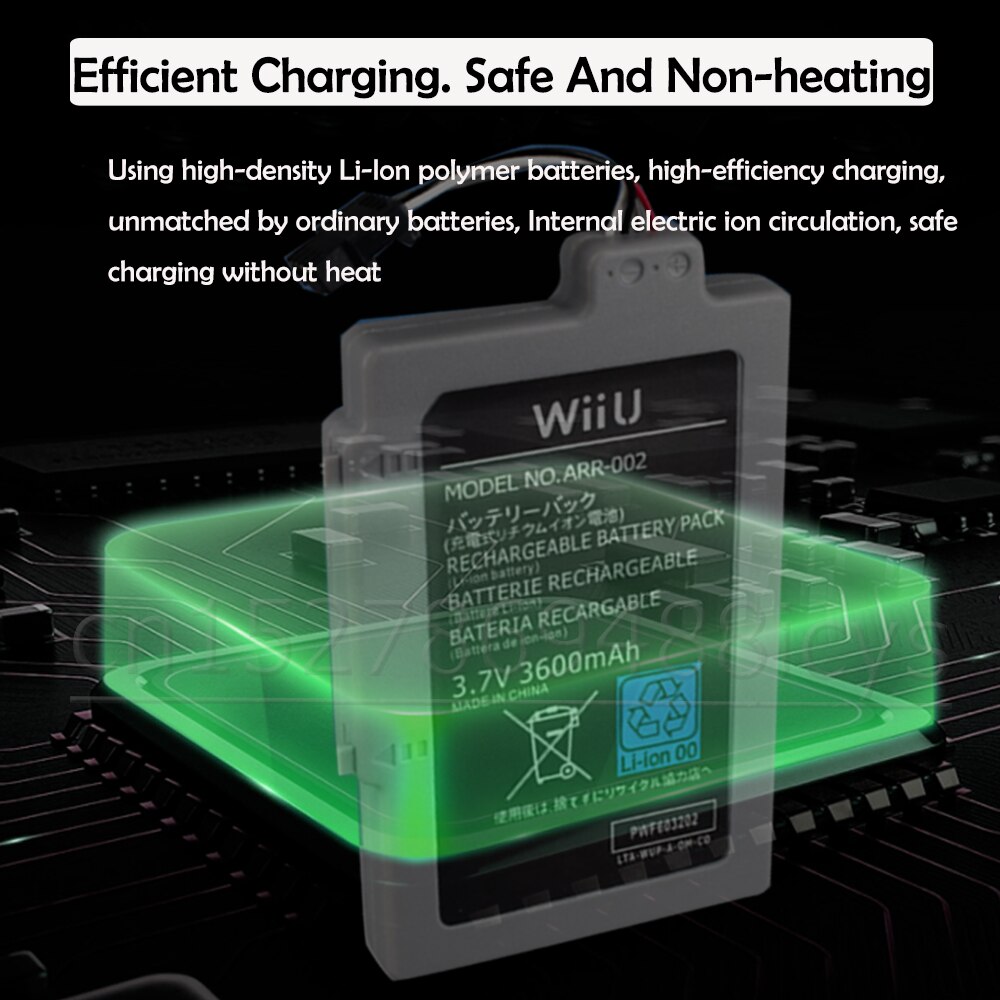 1 stk 3.7v 3600 mah arr -002 li- ion genopladeligt batteri til nintendo wii u trådløs controller joystick udskiftningsbatterier