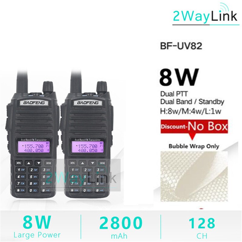 2 stücke UV-82 5W 8W Walkie Talkie Optional Baofeng Radio UV82 Dual PTT Zwei Weg Radio Dual Band UHF VHF Radio 10 KM Baofeng UV-82 HP: 8W Nein Kasten