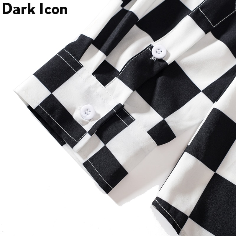Dark Icon-camisetas a cuadros con estampado interesante para hombre, camisas de manga larga Oversize a cuadros, ropa de calle, camisas Hipster, otoño