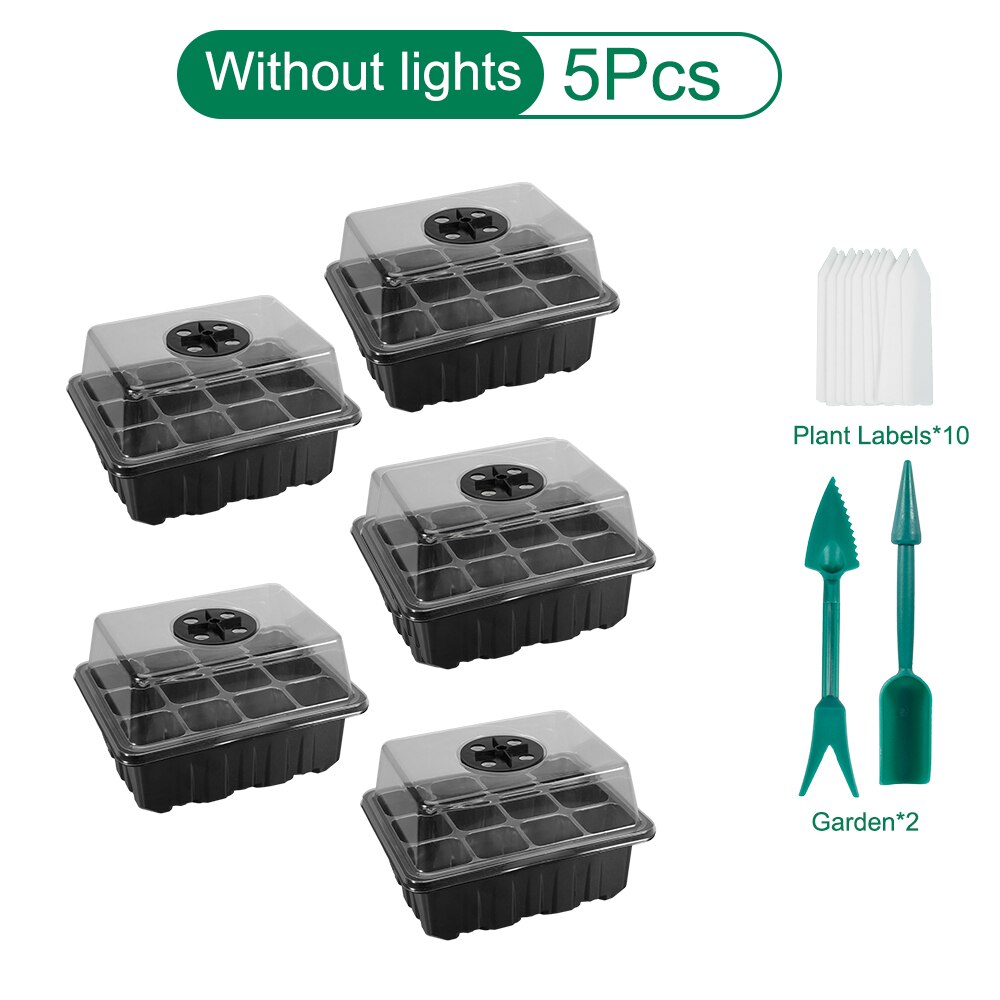 5Pack Plant Seed Seedling Starter Trays Kit with Grow Light Indoor Greenhouse Mini Propagator Station for Seeds Growing Starting: Black A