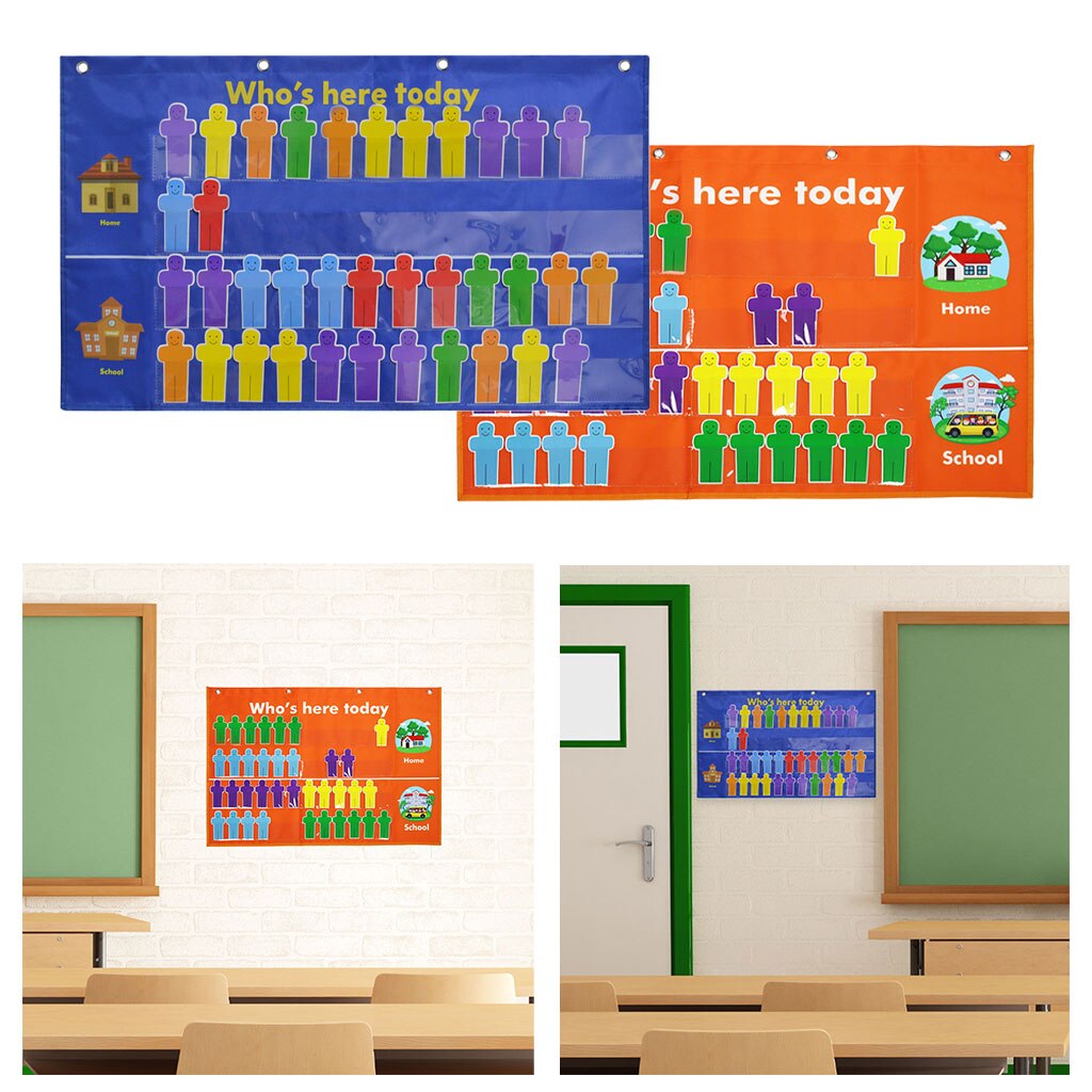 Attendance Pocket Chart Classroom Pocket Chart Sign in Hanging Bag Visual Pocket Who Is Here Today for Teacher