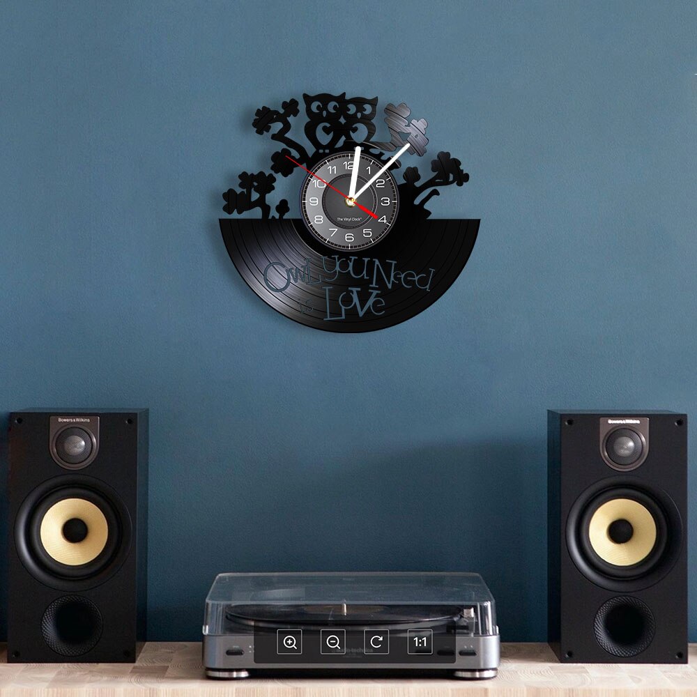 Baby ugler vægur ugle citat ugle du har brug for er kærlighed dyr dekorativt vægur lavet af vinylplade vintage ugle vægkunst