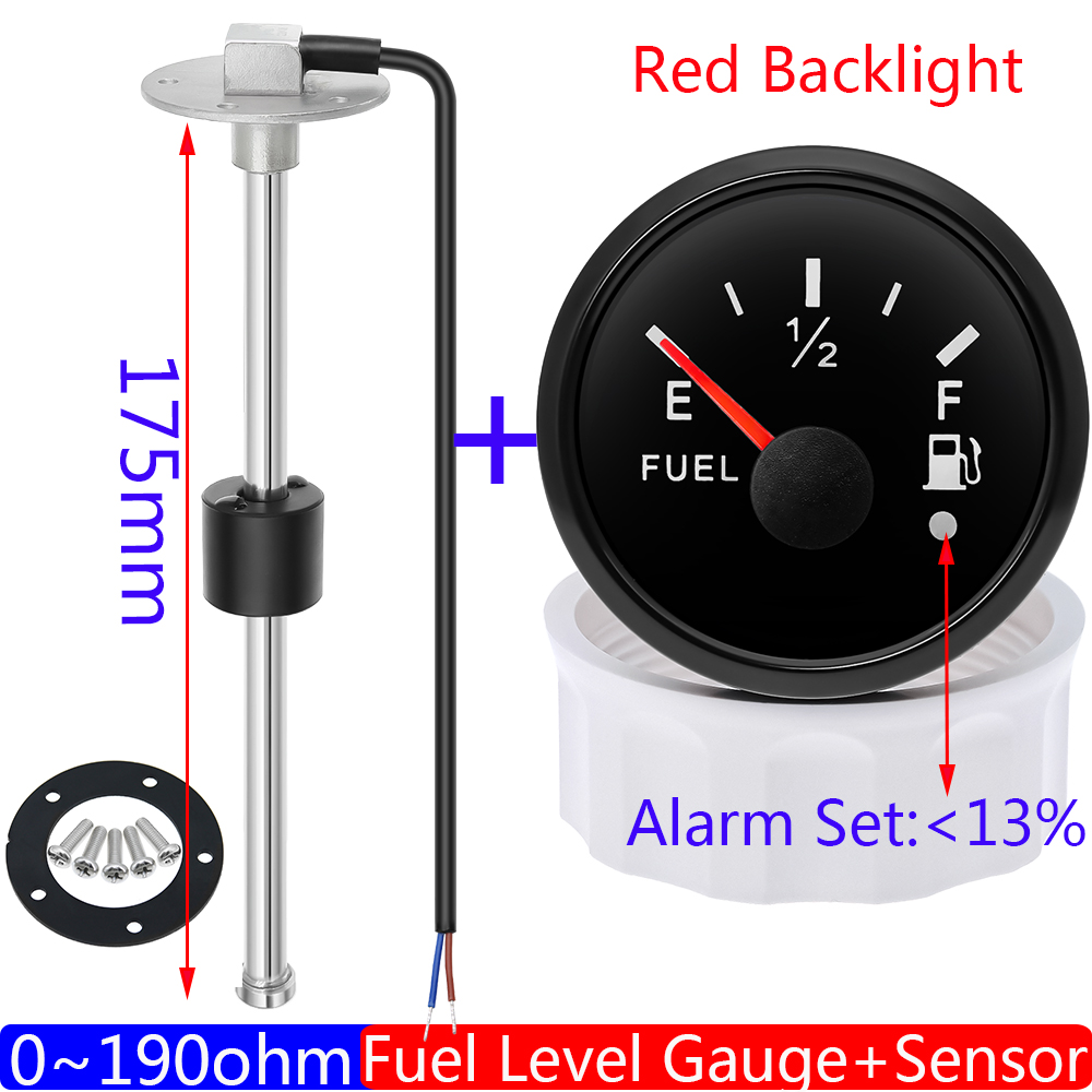 Waterproof IP67 52mm Fuel Level Gauge+Oil Level Sensor 100-500mm 0-190OHM Red LED Oil Tank Meter with Alarm Car RV Camper 12V24V: MULTI