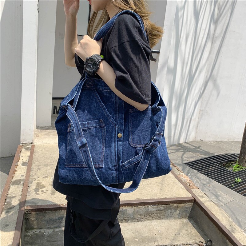 Vrouwen Denim Hobo Tas - Grote Capaciteit Schoudertas Met Meerdere Vakken - Casual Style