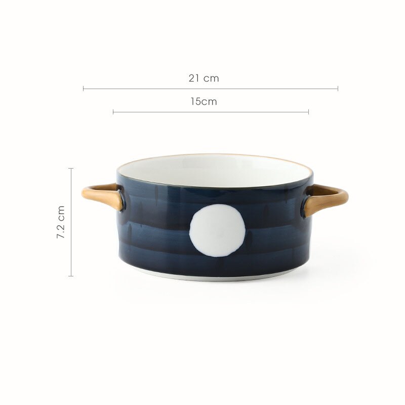 Ceramic Color glazed Double Ear Bowl with Lid Stew Breskfast Steamed Egg Pudding Bowl Baking bowl Kitchen Supply: 6inch Moonlit Night