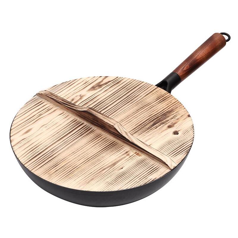 Handmade iron pot 32cm uncoated health wok non-stick pan gas stove induction cooker universal wood cover