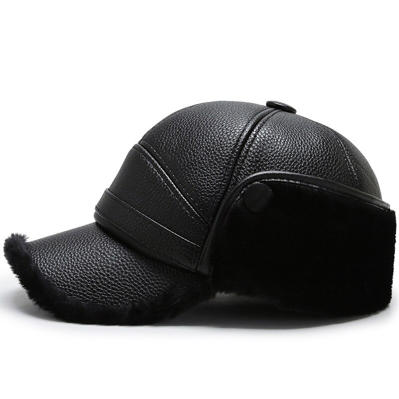 [northwood] sort pu læder vinter hatte snapback øreklap baseball kasket til mænd udendørs plus fløjl fortykning herre kasketter