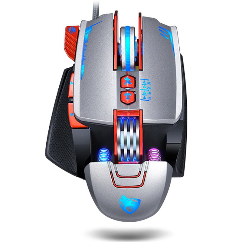 T-Wolf Gaming Mouse Wired 3200 DPI Programmable Breathing Light Ergonomic Game USB Computer Mice Gamer for Desktop Laptop PC: Silver Version