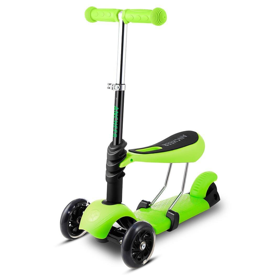 3-Wheel Children Scooters Kick Scooter With Seat Adjustable Height Kids Scooter Bike with LED Light Up Wheels kids skateboard: green