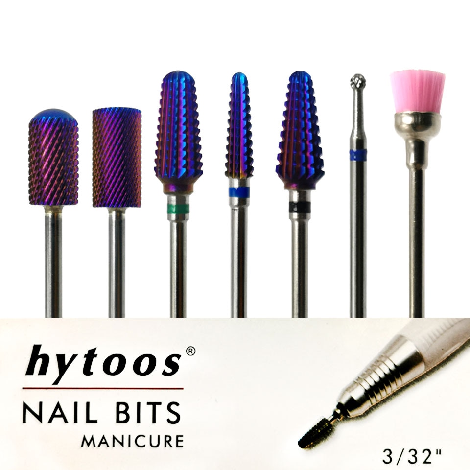 Hytoos 7 Stks/set Paars Nagel Boor Set Frees Voor Manicure Carbide Bit Manicure Pedicure Tool Kit Nagels Accessoires