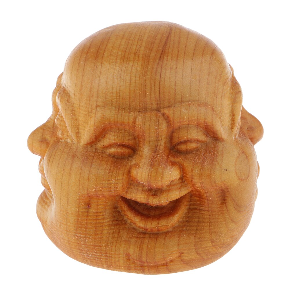 Lille træ buddha hoved statue med 4 ansigter  - 4cm / 1.57 tommer