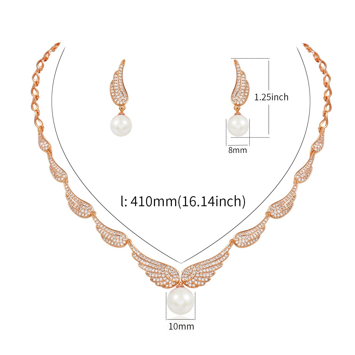 Weimanjingdian Zirconia En Shell Parel Angel Wing Ketting En Oorbel Sieraden Set