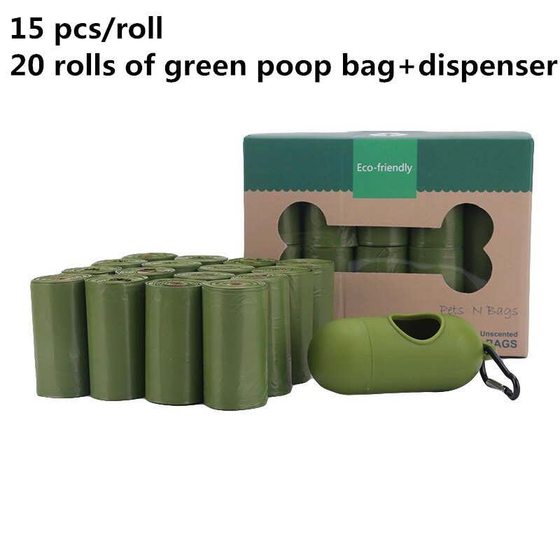 Degradable Pet Poop Bag Portable Garbage Bag Biodegradable Dog Waste Bags Dog walking Supplies Pick-up Dispenser Rounded For Cat: 20 rolls of green