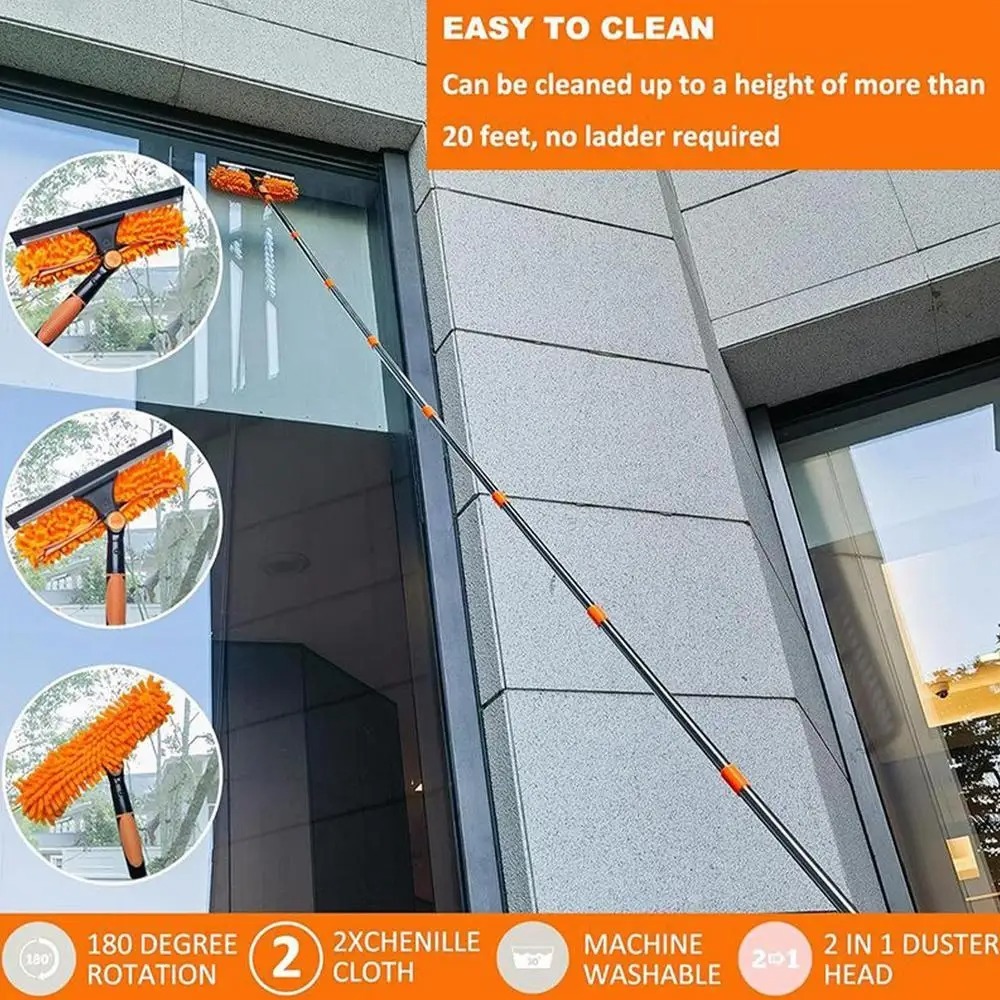 Long Duster Window Cleaning Squeegee Dusting Cleaning Extension Pole Ceiling Duster 2 In 1 Washing Dust Remover