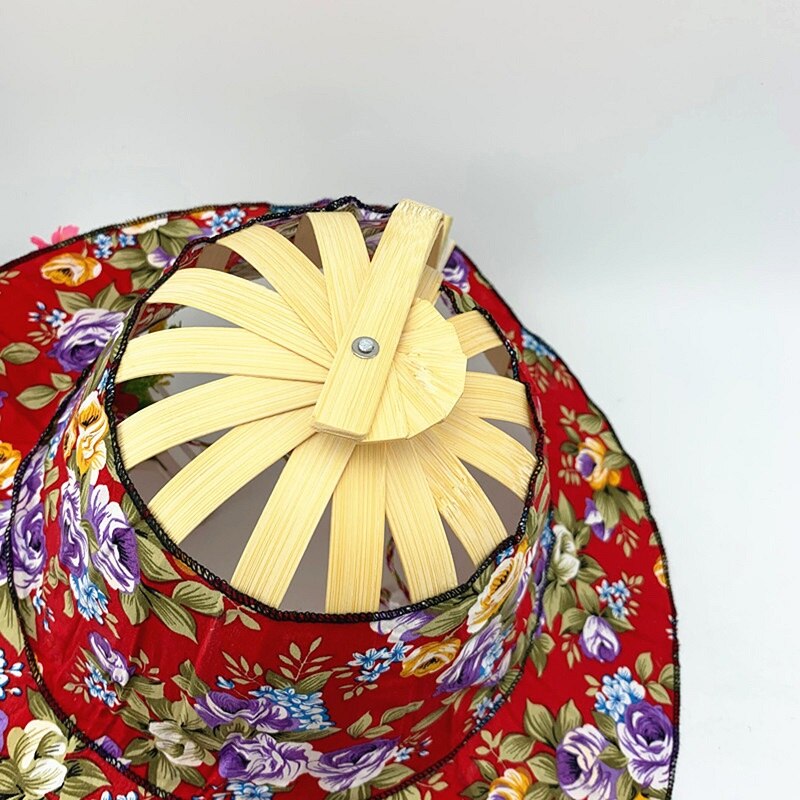 Sombrero de bambú con abanico de mano plegable, 2 en 1, portátil, estampado Floral, para viajes al aire libre, playa, vacaciones, verano,