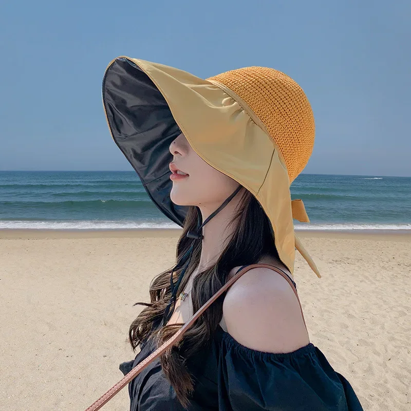 Cappelli da sole per donna all'aperto Cappello da sole estivo Berretto di protezione solare a tesa larga Resistente ai raggi UV Ombreggiatura per il viso da escursionismo
