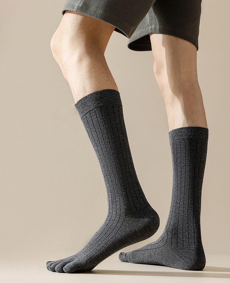 Calcetines hasta la rodilla a la con cinco dedos para hombre, calcetines a rayas de Color sólido hasta la pantorrilla, calcetines con punta abierta y absorción del sudor para primavera y verano, 5 dedos