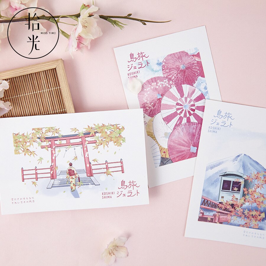 30 unidades/juego de tarjetas postales creativas japonesas con ilustración, Serie de viajes de isla, tarjetas de felicitación, carta de cumpleaños, tarjeta de