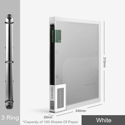Carpeta de archivos con 3 anillas de colores, organizador de papel A4, 2 anillas transparentes, fundas organizadoras de documentos, carpeta de PVC A4: 3 Ring    White