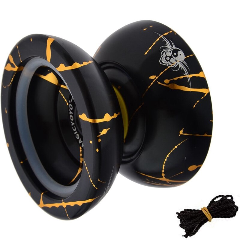 icyoyo N11 Alloy Aluminum Yoyo Unresponsive Yoyo Ball (Black Golden) Bag, Glove 5 Strings