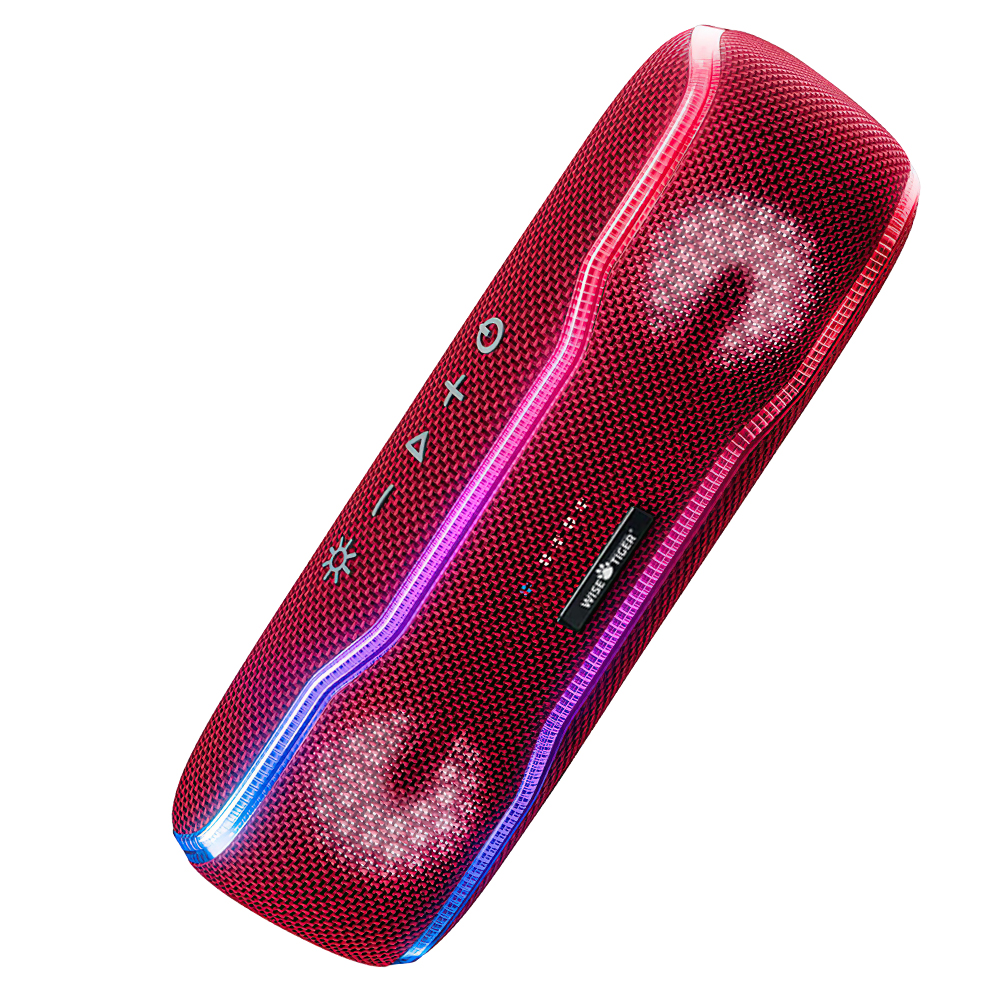 WISETIGER Luidspreker Buiten Draagbare IPX7 Waterdichte Klankkast BT5.3 Luidspreker Stereo met 25W Kleurrijke Licht Surround Luidspreker: Rood