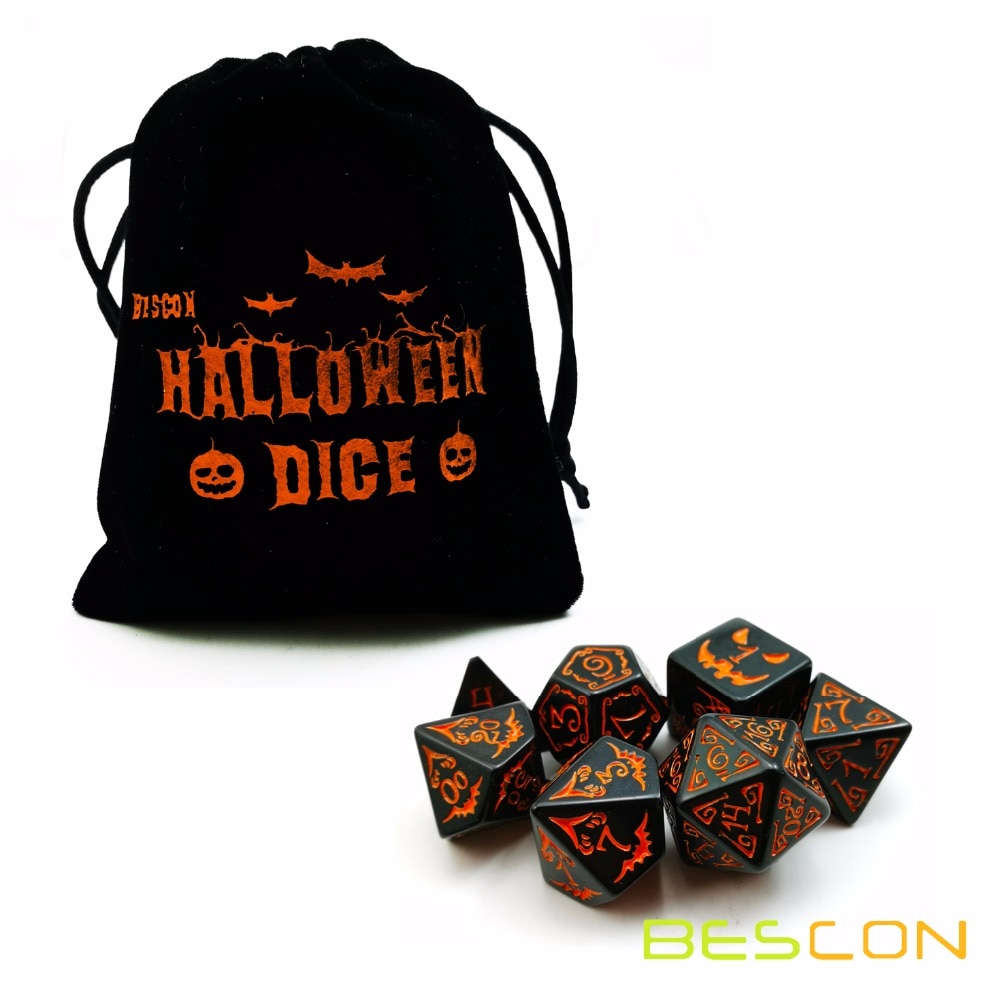 Bescon Halloween Polyhedrale Dobbelstenen 7 Stuks Set, halloween Rpg Dobbelstenen Set D4 D6 D8 D10 D12 D20 D % Set Van 7 Halloween Dobbelstenen-Dnd Dobbelstenen