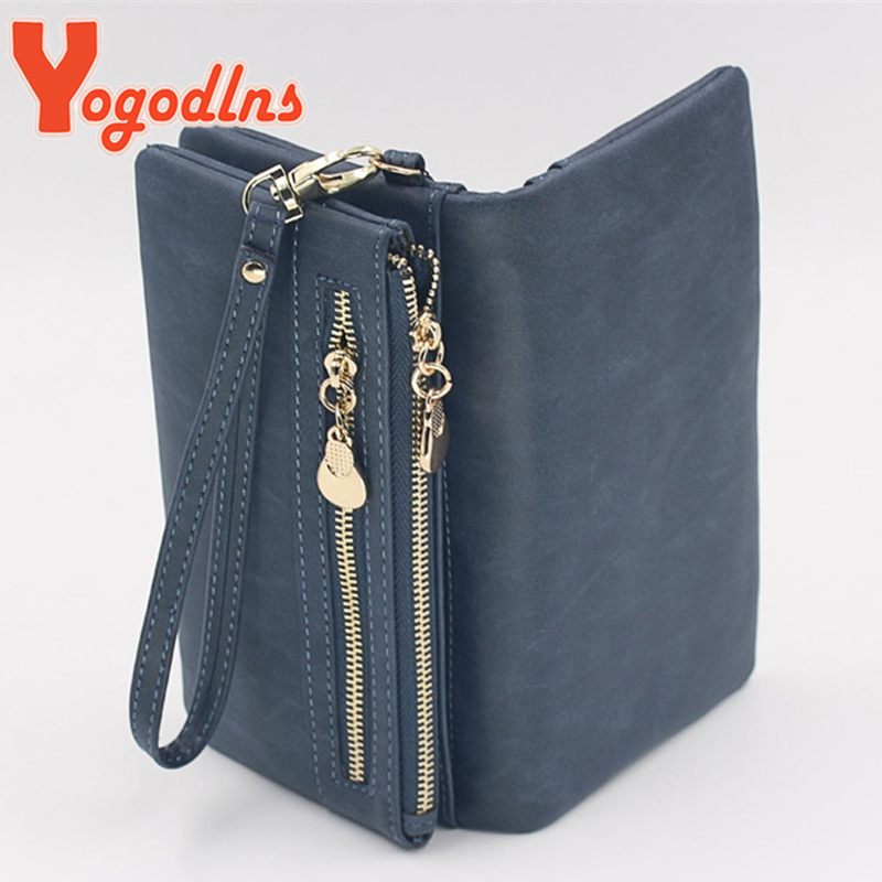 Yogodlns Nubuk Leder Brieftasche Weibliche Doppel-reißverschluss Dame Handtasche Kupplung Multi-schicht Geldbörse Einkaufen Frauen Geldbörse