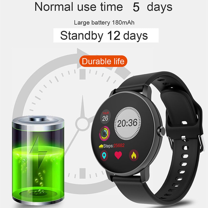 2020 relógio inteligente mulher freqüência cardíaca fitness rastreador relógio masculino à prova dwaterproof água monitor de pressão arterial smartwatch redondo para android ios