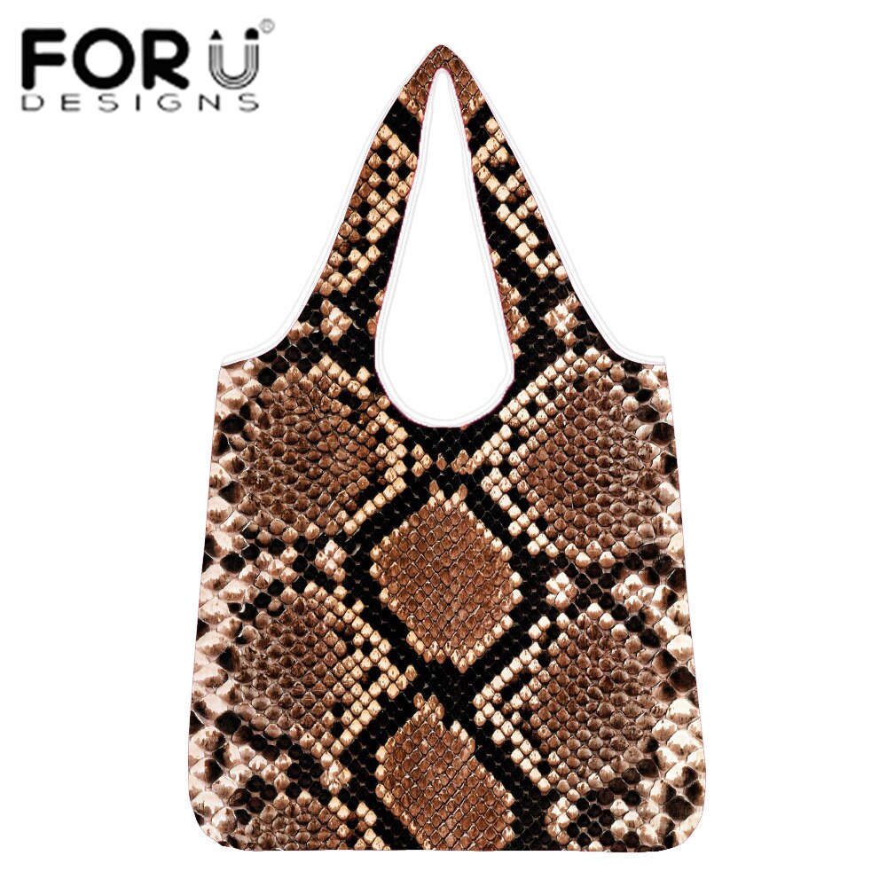 FORUDESIGNS Sneak Python patternDurable Lightweight Shopping Bags Reusable Foldable Totes Large Bags Ripstop Washable Eco Bag: HM9128KO