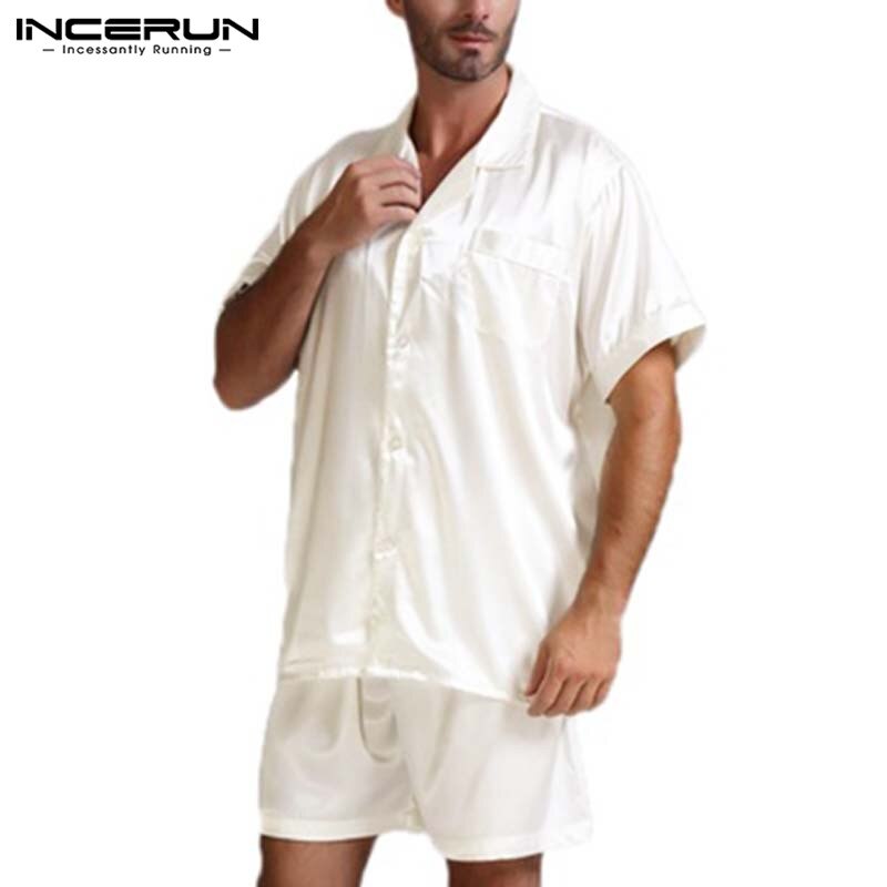 Herre silke satin pyjamas sæt blødt nattøj silke kortærmede toppe shorts herre pyjamas hjemmetøj jakkesæt sommer plus størrelse 5xl