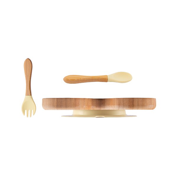 Wooden baby dinner plate animal shape dishes children's feeding and feeding set children's baby tableware: Yellow B