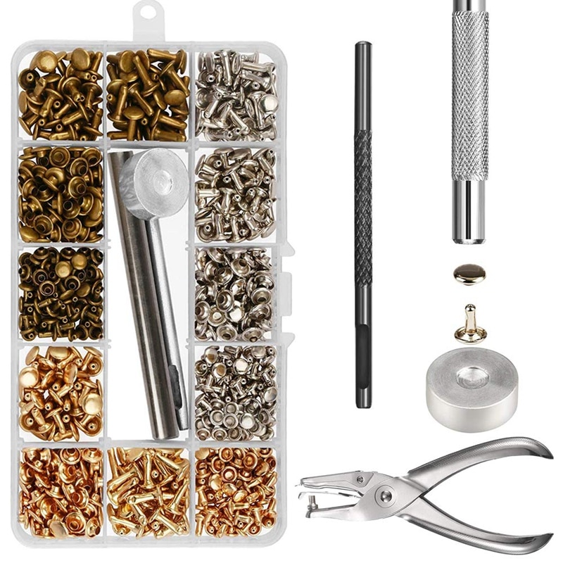 300 Sets Leer Klinknagels Double Cap Klinknagel Buisvormige Metalen Studs Met Punch Tang Bevestiging Set Gereedschap Voor Diy Leather Craft klinknagels Rep