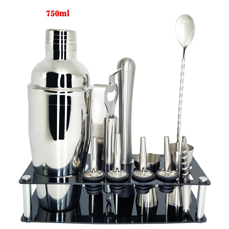 Bartending Kit Cocktail Shaker Set kit Bartender Kit shakers Stainless Steel Bar Tool Set with Stylish Stand: 14Pc 750ml Rack