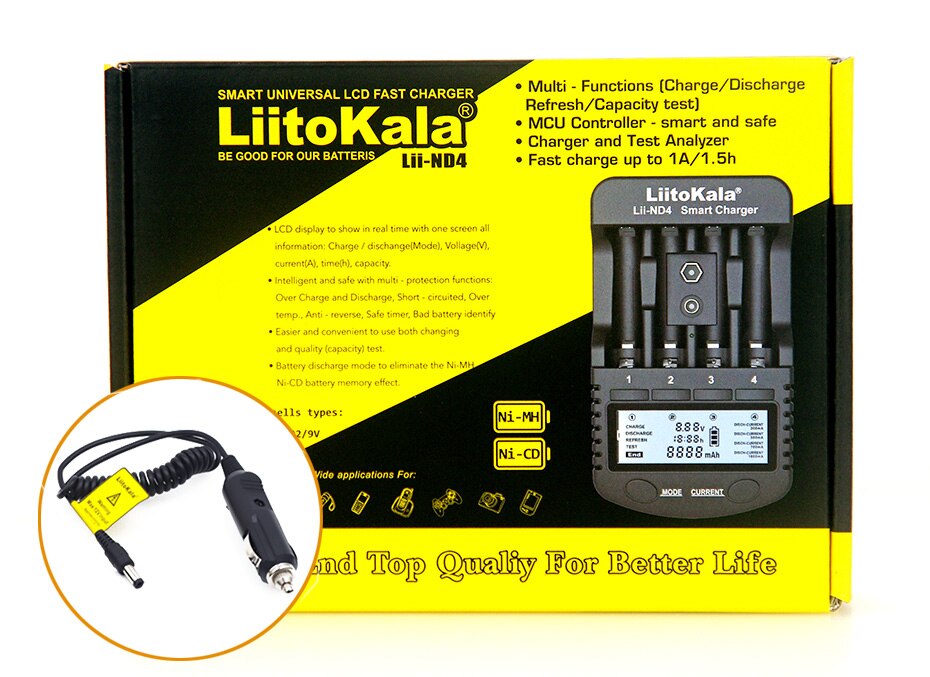 Liitokala Lii-ND4 Nimh/Cd Lader Aa Aaa Lader Lcd Display En Test Batterij Capaciteit Voor 1.2 V Aa Aaa en 9V Batterijen.: lii-ND4 full set / EU