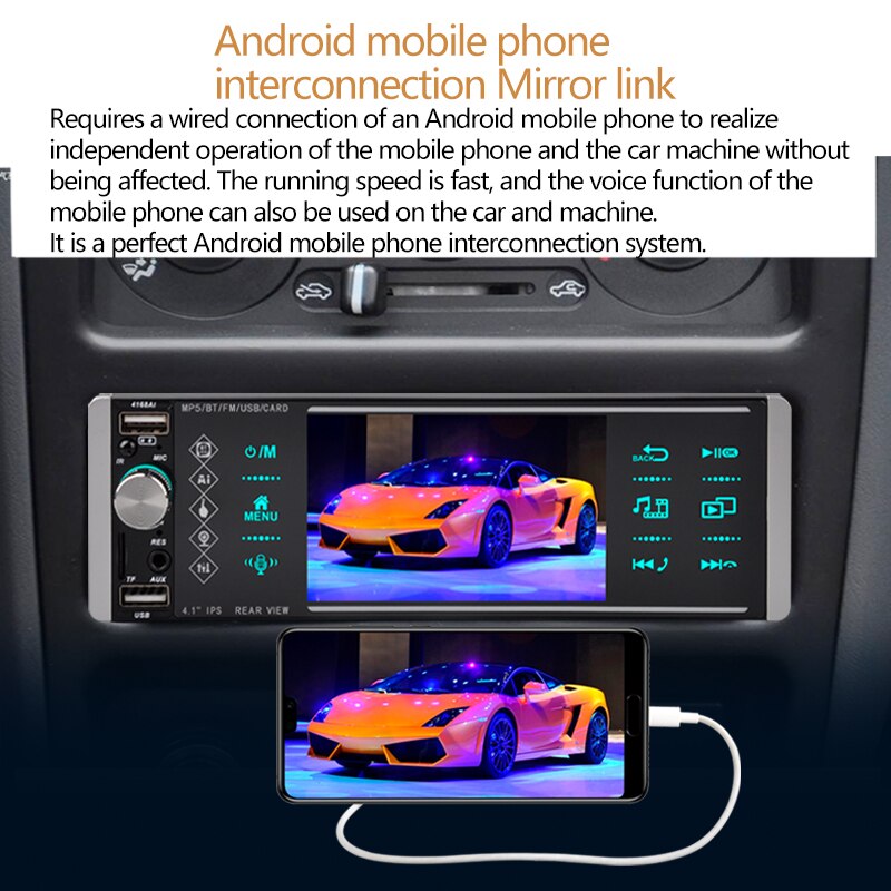 Radio con GPS para coche, reproductor Mp5, 1din, táctil, RDS, AM, FM, 4 USB, 5,1/4 pulgadas, interconexión bidireccional, compatible con Android 10, Mirrorlink