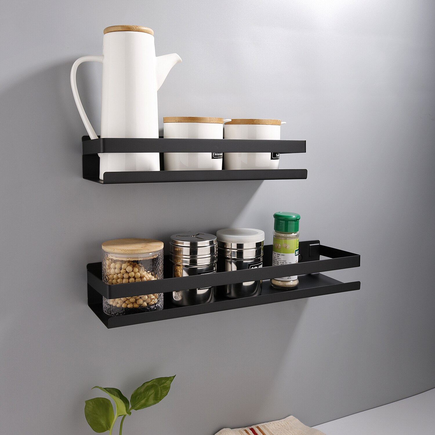 Badkamer Hradware Accessoires 20-50Cm Moderne Matte Black Badkamer Hoek Planken Keuken Wandplank Douche Shampoo Magazijnstelling