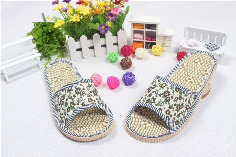 Kleine Bloemen Linnen Stro Mat Thuis Sandalen En Slippers Indoor Vloer Mannen En Vrouwen Paar Thuis Opening Slippers