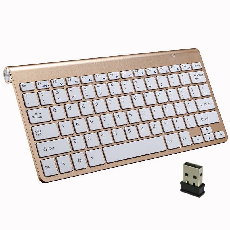 Teclado inalámbrico portátil de 2,4G para ordenador, teclas de goma, Mini teclado ergonómico silencioso para PC y portátil: Gold