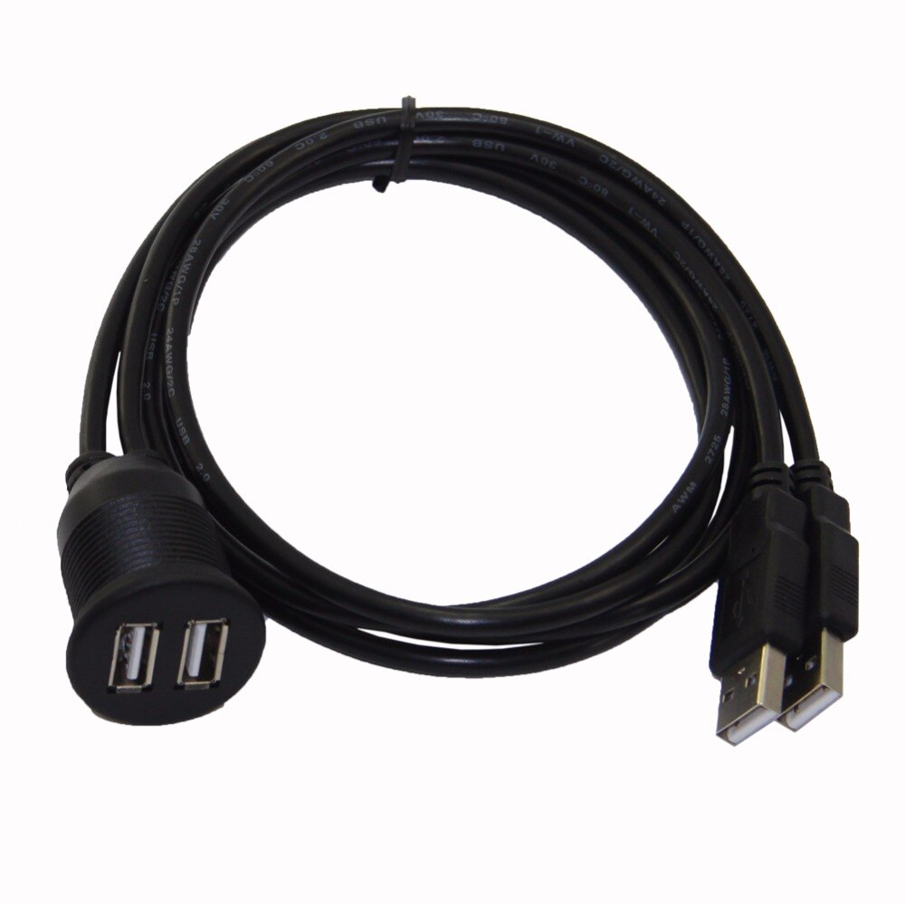 Bochara Dual Usb 2.0 Male Naar Usb 2.0 Verlengkabel Met Inbouw Panel Voor Auto Truck Boot Motorfiets