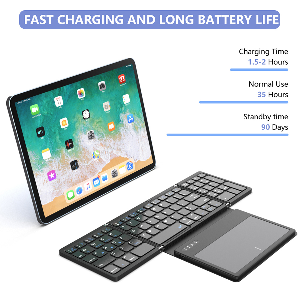 BOW Foladable Bluetooth Keyboard with Touchpad Pocket Folding Keyboard for Laptop Phone Tablet Wireless Rechargeable Keyboard