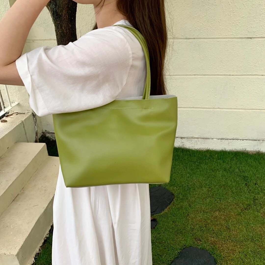 Zachte Pu Lederen Dames Schoudertas Grote Capaciteit Geweven Hand Strap Handtas Vrouwelijke Composiet Tas Portemonnee En Handtas Groen Tote ba: green