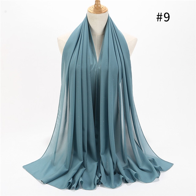 1 pc kvinnor vanlig bubbel chiffong scarf wrap guld glänsande glitter enfärgade sjalar pannband muslimska hijabs halsdukar/scarf 20 färger: Färg 9 mint