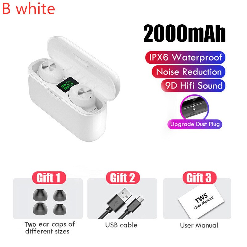Tws bluetooth hoofdtelefoon, draadloze sport oordopjes, mini gaming headset met microfoon, waterdichte oordopjes voor xiaomi, huawei, oppo en iphone: B wit